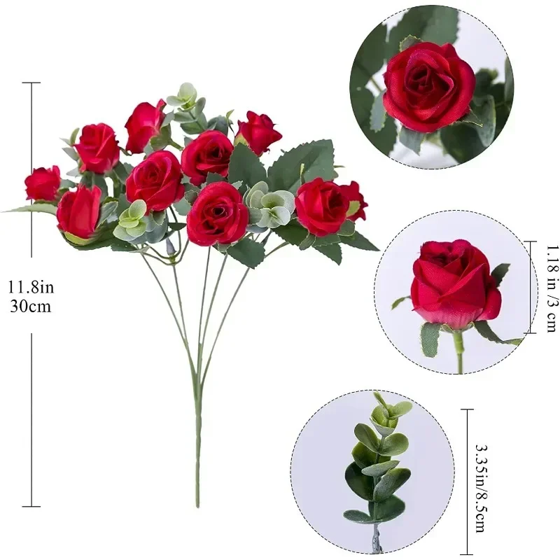 

11 Heads Artificial Flower Silk Rose white Eucalyptus leaves Peony Bouquet Fake Flower for Wedding Table Party Vase Home Decor