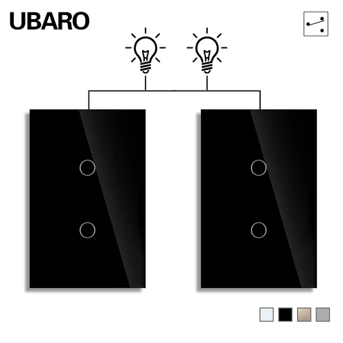 Interruptor táctil de 118x75mm, 100-240Vac, 2 entradas, 2 vías, Panel de vidrio negro de lujo, interruptores con Sensor cruzado para escaleras, botón de paso para dormitorio