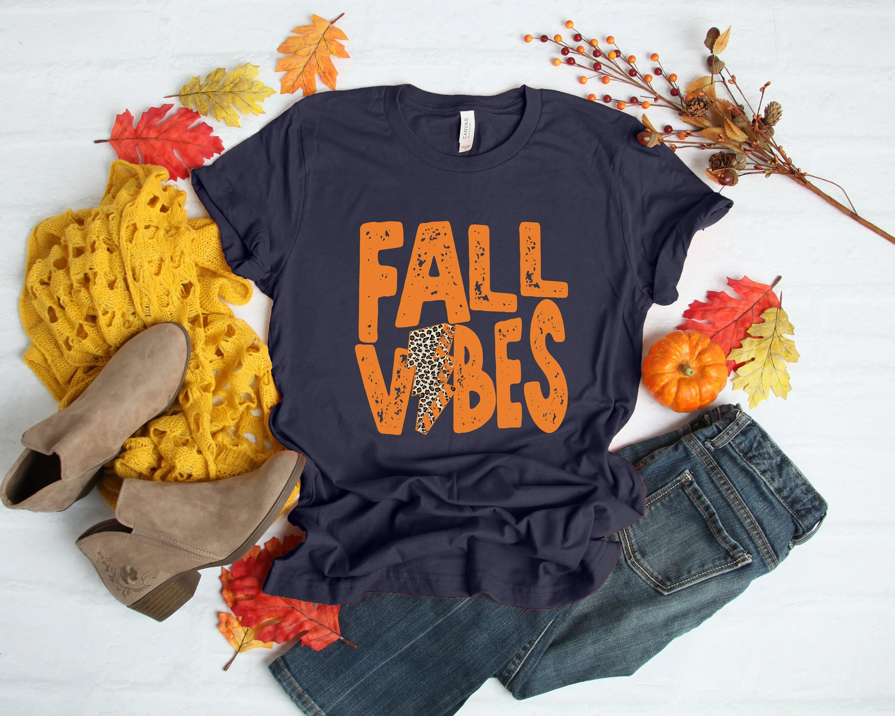 Fall Vibes T Shirt Cheetah Pumpkin Happy Thanksgiving