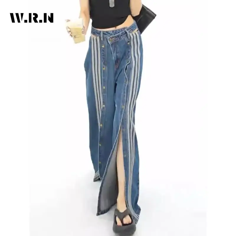 

Casual Trashy Eclectic Full Length Denim Trouser Grunge 2000s Street Retro Jeans Women's Y2K Vintage Single Breasted Emo Pants