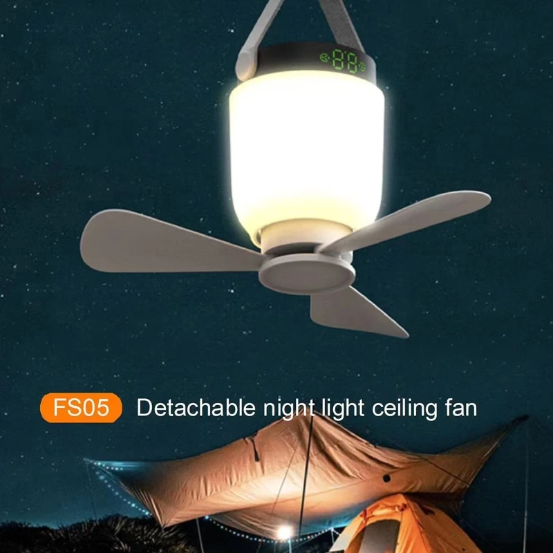 

10.6in Ceiling Fan Remote Control Camping Fan with Lamp 4 Speeds Timing Hanging Fan 8000mAh 4W Timer Fan USB Canopy Fan