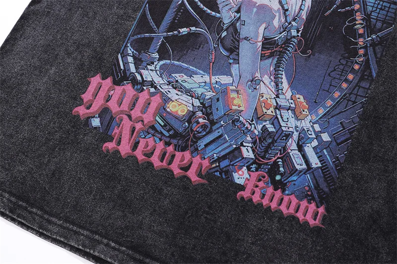 Harajuku Vintage T shirt Men 100% Cotton Anime Girl Print Short Sleeve T-shirts Oversized Streetwear Vintage Gothic Summer Tops image 5