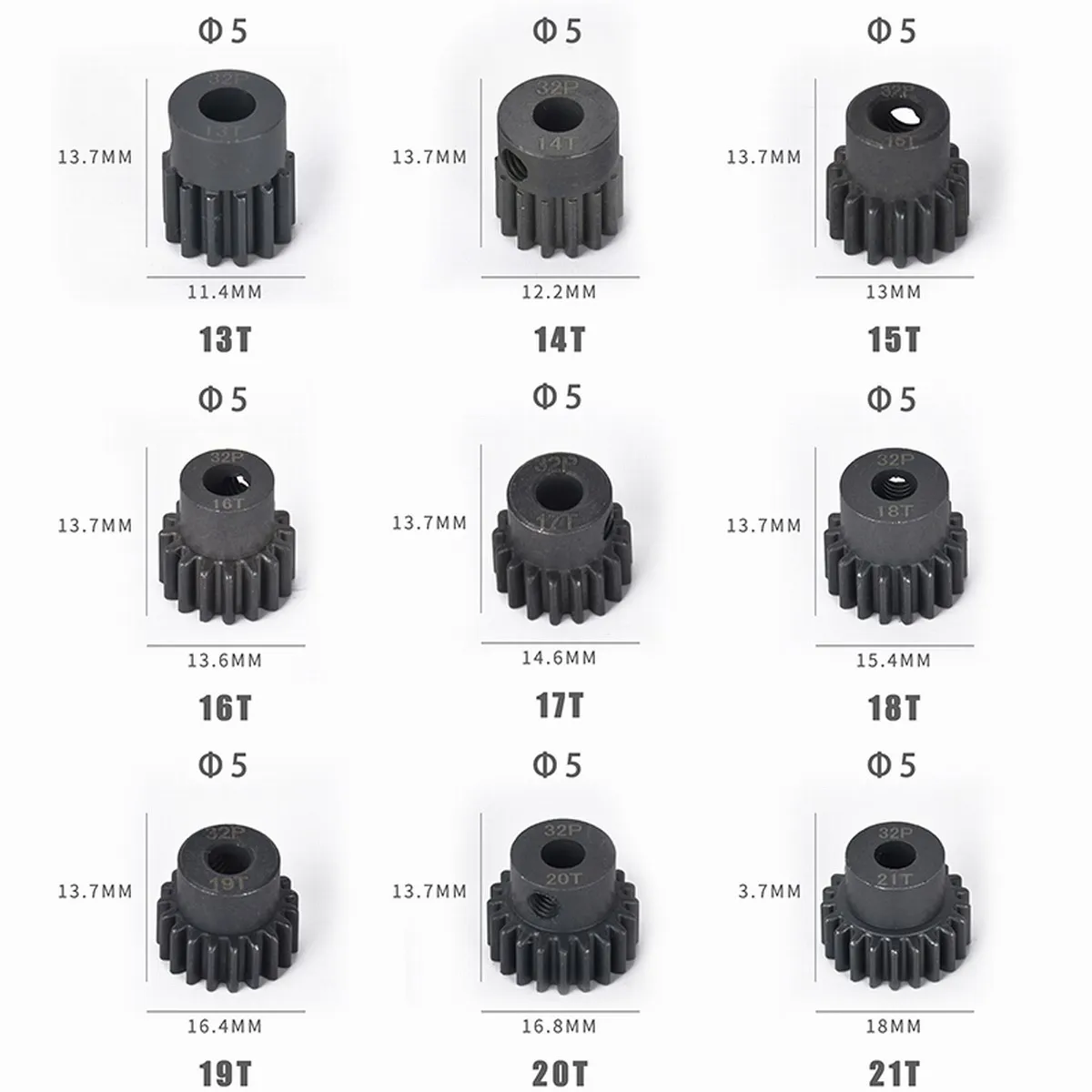 

32P M0.8 5mm 13T 14T 15T 16T 17T 18T 19T 20T 21T Black steel metal Motor Gear Pinion for 1/10 1/8 Rc Model Crawler Car Motor