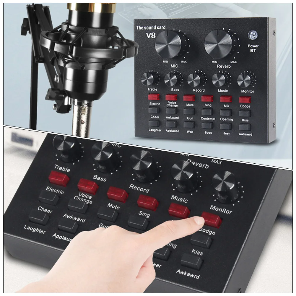 

1Set Condenser Microphone Sound Card Upgraded Live Sound Mixer Board for Streaming Karaoke Chat Music Recording