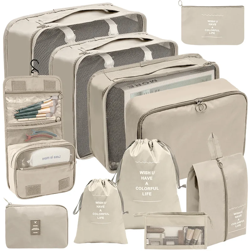 Ensemble de 7/10 pièces, organisateur de voyage, sacs de rangement, valise, Cubes d'emballage, étuis portables, garde-robe, bagages, vêtements, pochette à chaussures pliable