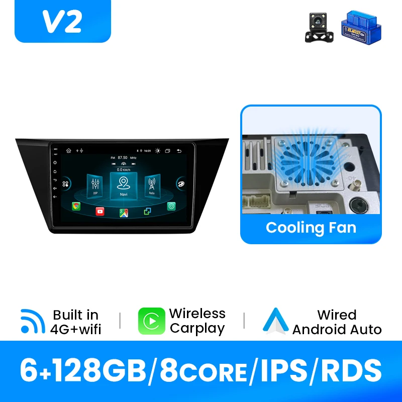 Draadloze Carplay Autoradio Speler Voor VW Volkswagen Touran 2016-2018 Android 14 IPS Multimedia 8 Core GPS DSP 4G Wifi Stereo