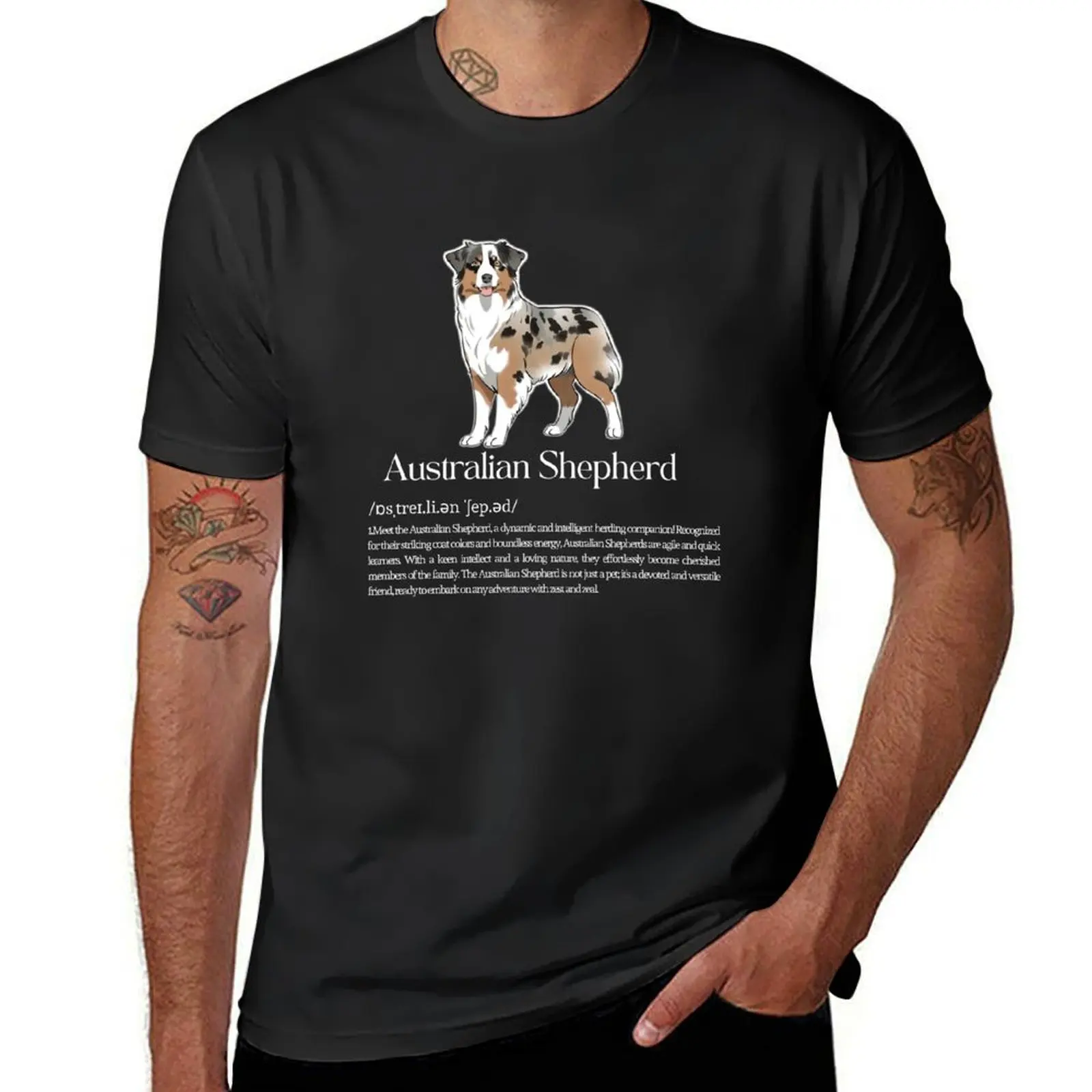 Australian Shepherd Dog Breed Info T-Shirt summer clothes customs boys whites men clothing