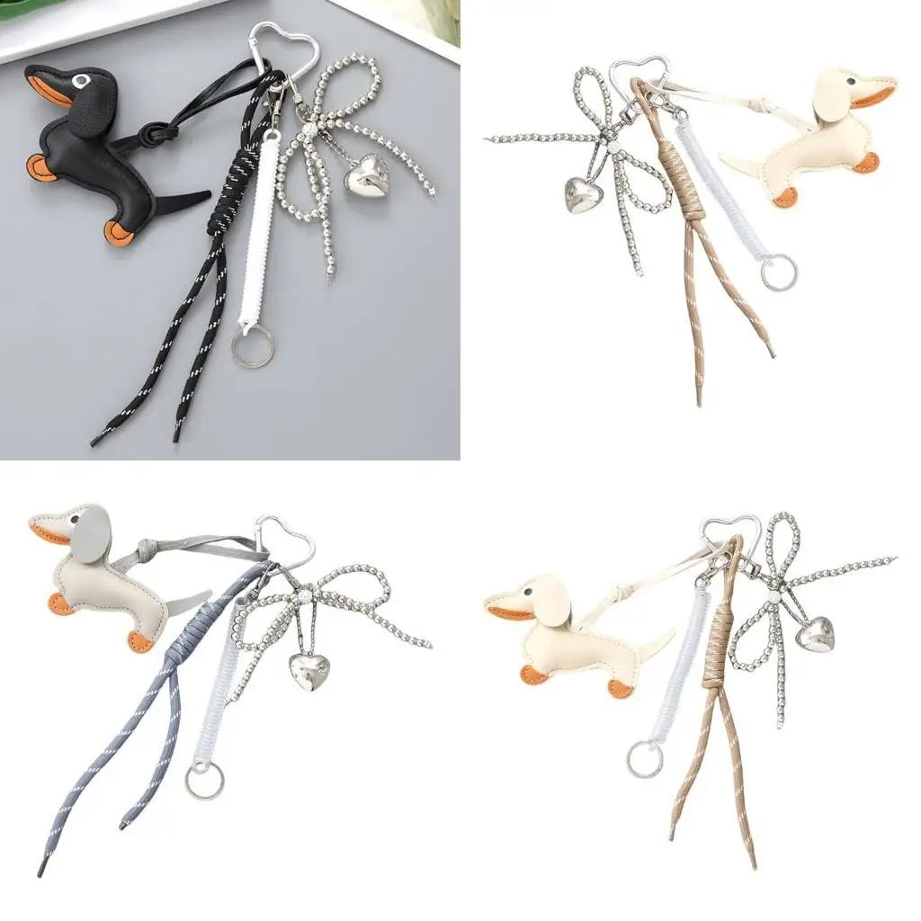 

D46D Bows Keyrings Sausage Dog Keychain Bag Charm Lovely Chain for Bag Decoration