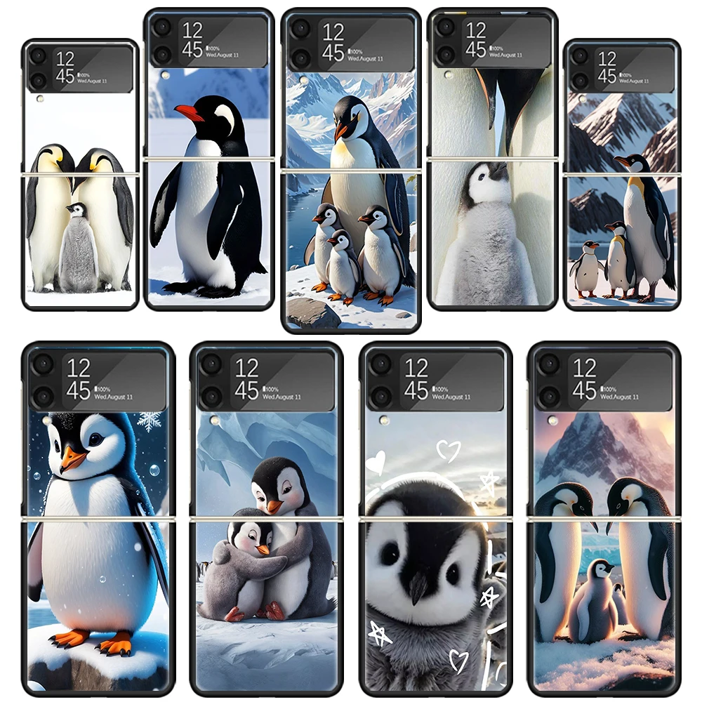 Penguins Love At The North Pole Phone Case for Samsung Galaxy Z Flip 6 5 4 3 5G Black Hard Cover ZFlip6 ZFlip5 ZFlip4 ZFlip3 Fun