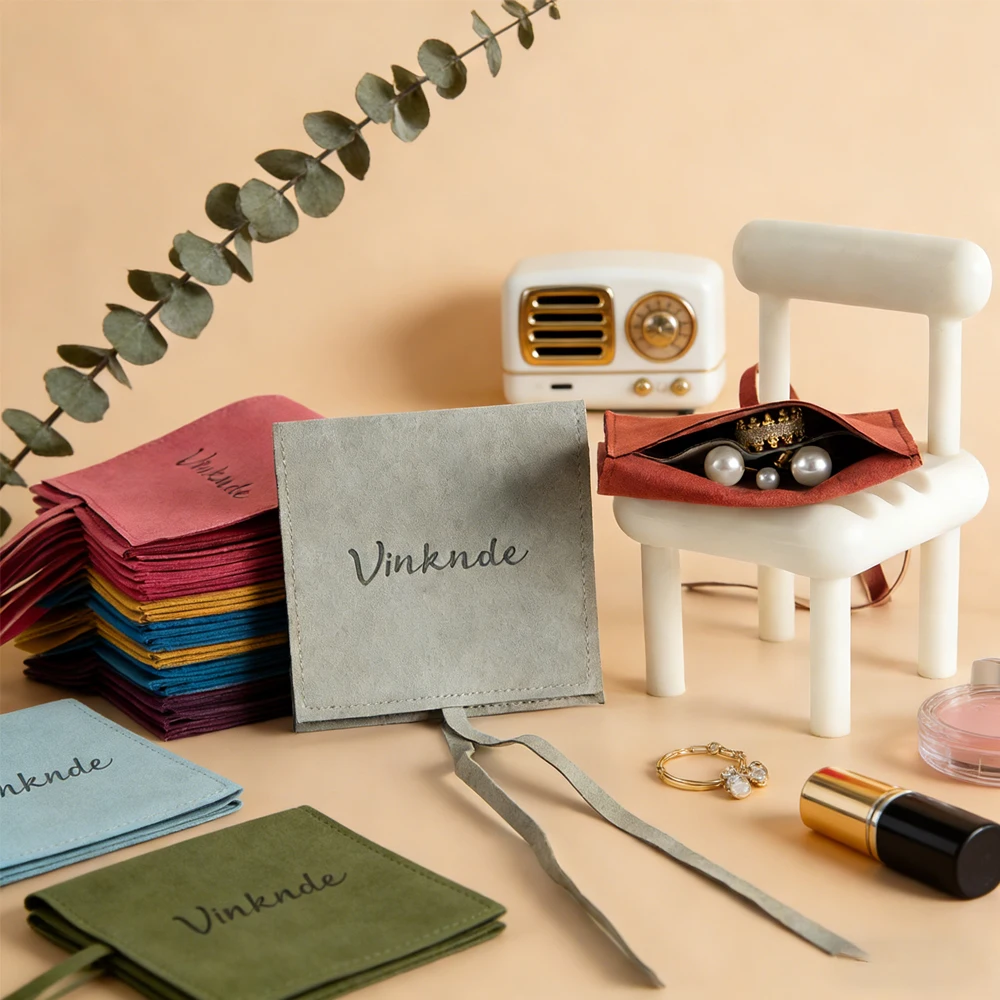 

Personalized Logo Microfiber Jewelry Bag Velvet Suede Envelope Bag with Rope Jewelry Packaging Wedding Favors Gift Organizer