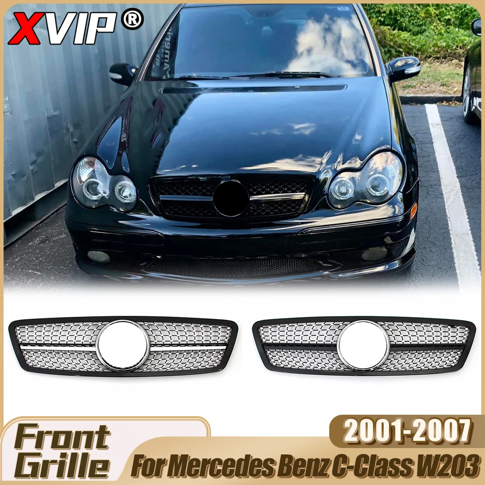 

XVIP Glossy Black AMG Style Bumper Grille For Mercedes Benz C-Class W203 C200 C280 C320 2001-07 Upper Grill Car Accessories Mesh