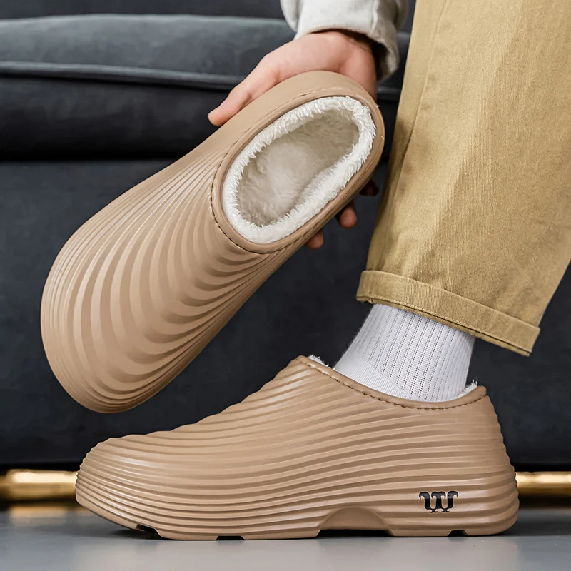 

Men's Winter Plush Waterproof Chef Shoes Clogs Super Warm Indoor Kitchen Working Footwear Frost-Resistant Garden Rubber Sandals
