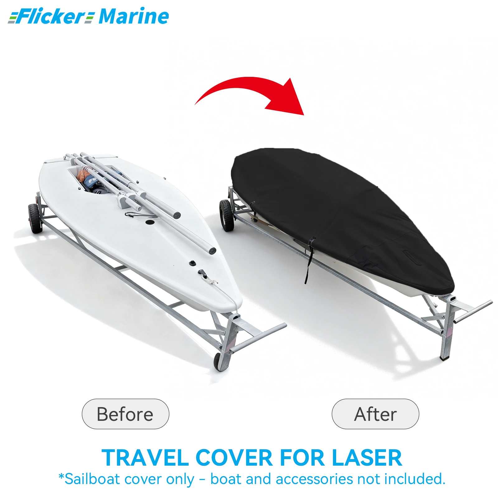 

Чехол для лодки Flicker Travel Boat Cover, совместимый с лазерной лодкой Laser Dinghy, 420×137 см | Водонепроницаемый УФ-стойкий полиэстер с ремнями на пряжках | 4 цвета