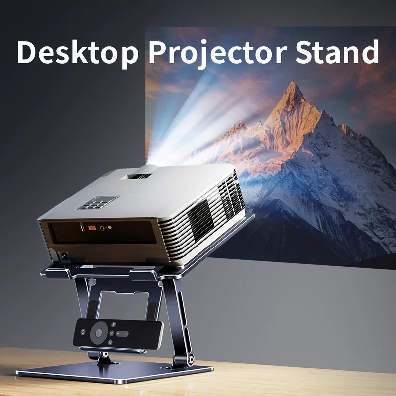 RIKSOIN Desktop Projector Stand, Ergonomic, Height-Adjustable, with Phone and Remote Control Holders, Ideal for Home Theater Use