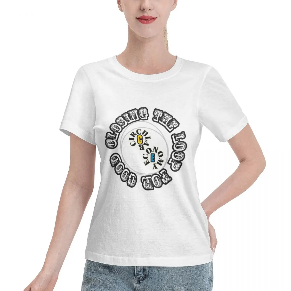 Custom Available Circular Economy - Close The Loop For Good - Recycle Women's T-shirt Grunge Spring Autumn Top