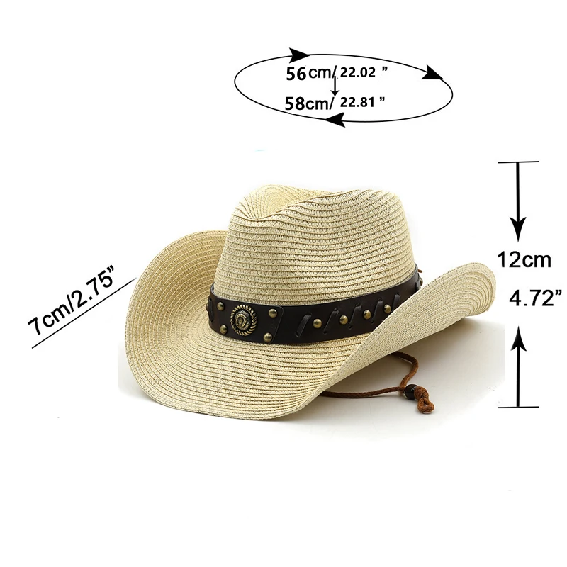 Simple Cowboy Hat Men\'s Sun Hat Wide Brim Fedora Hat Belt Decorate Beach Straw Hat for Men UV Protection Cap Chapeau Femme