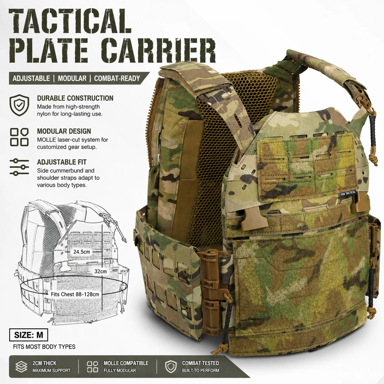 

Tactical SS Style Vest Modular Plate Carrier Lightweight Airsoft Paintball Combat Vest Adjustable Training Hunting Vest