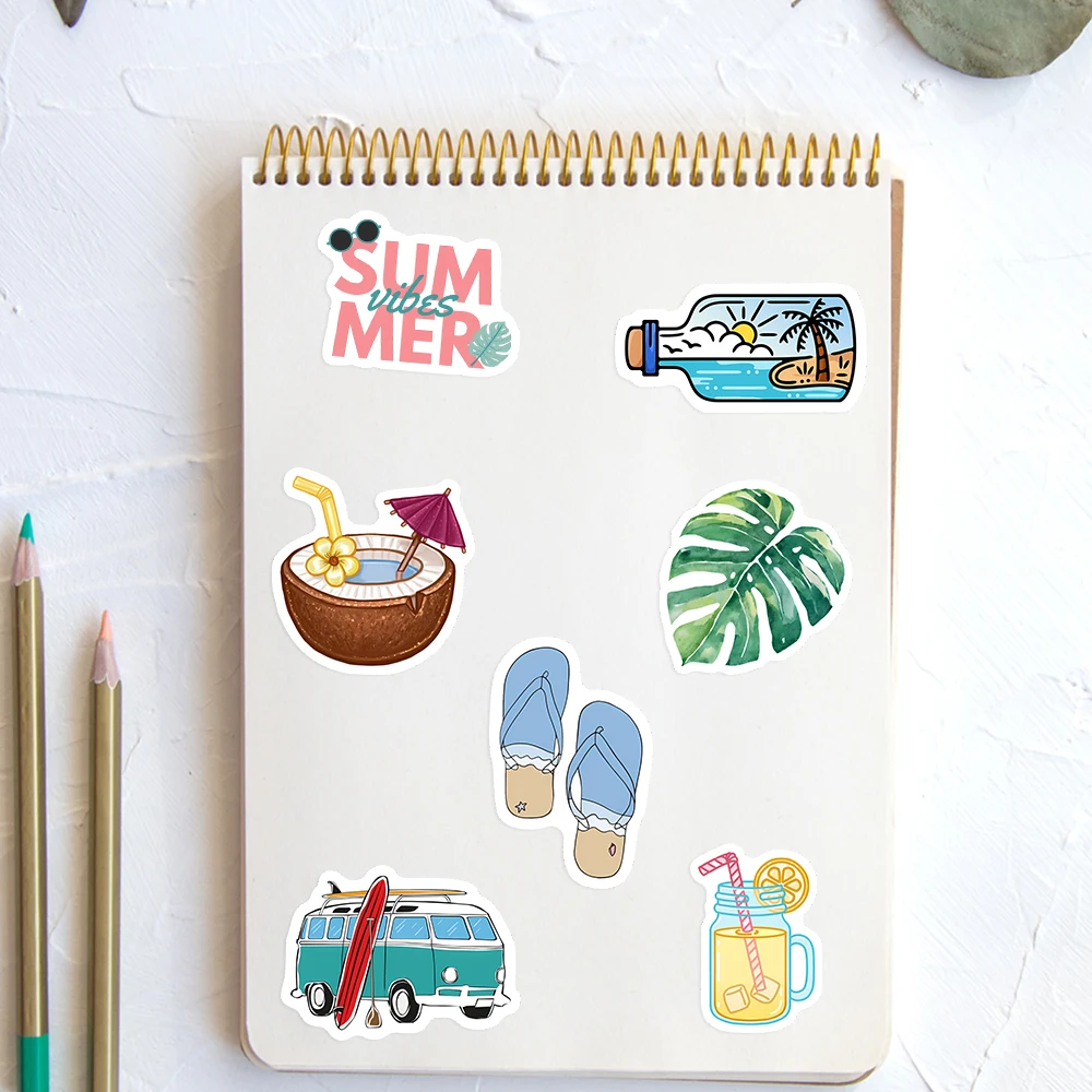 Summer Theme Stickers Beach Surfing Kids Toy Gift Decal for Phone Laptop Bottle Car Scrapbooking Decorative Graffiti Waterproof