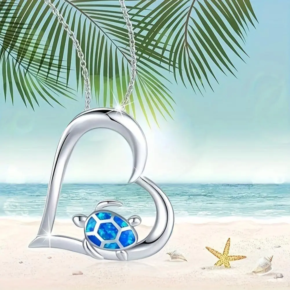 Exquisite Workmanship Necklace Silver Heart Turtle Necklace for Women Small Ocean Pendant Jewelry Beach Gift Necklace for Girls