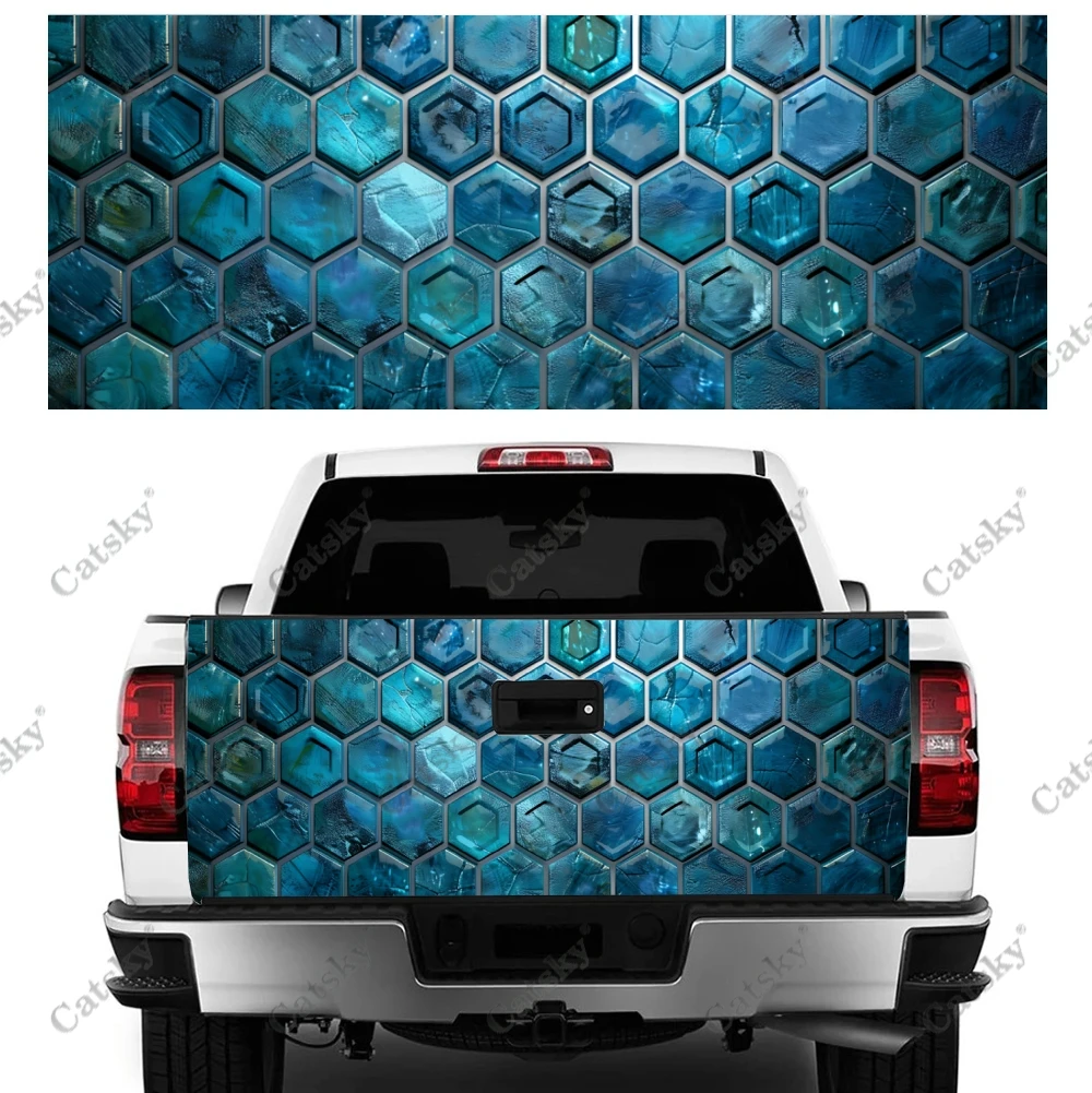 3D Grungy Hexagon Truck Tailgate Wrap Professional Grade Material Universal Fit for Full Size Trucks Weatherproof