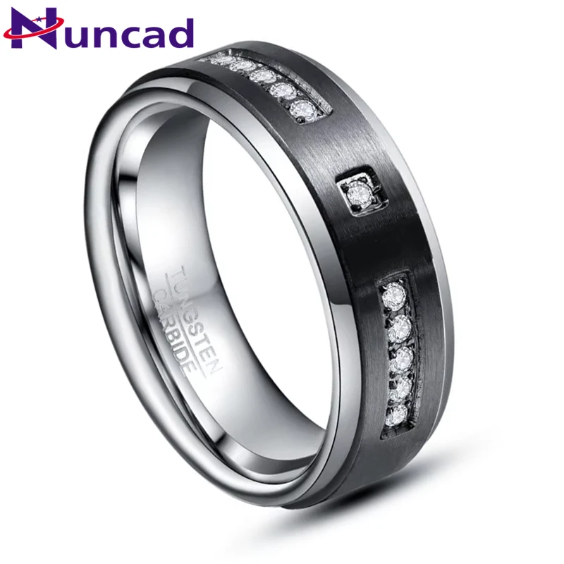 NUNCAD 8mm Tungsten Carbide Ring Electroplated Black Dome Finish Lassa Zircon Men Rings Comfort Fit Wedding Rings Gift Wholesale