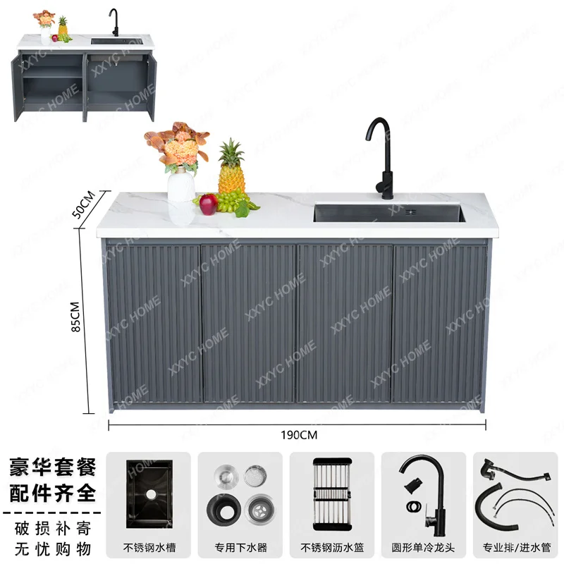 

Outdoor Slate Wash Table Sink Aluminum Alloy Cabinet Balcony Storage Cabinet