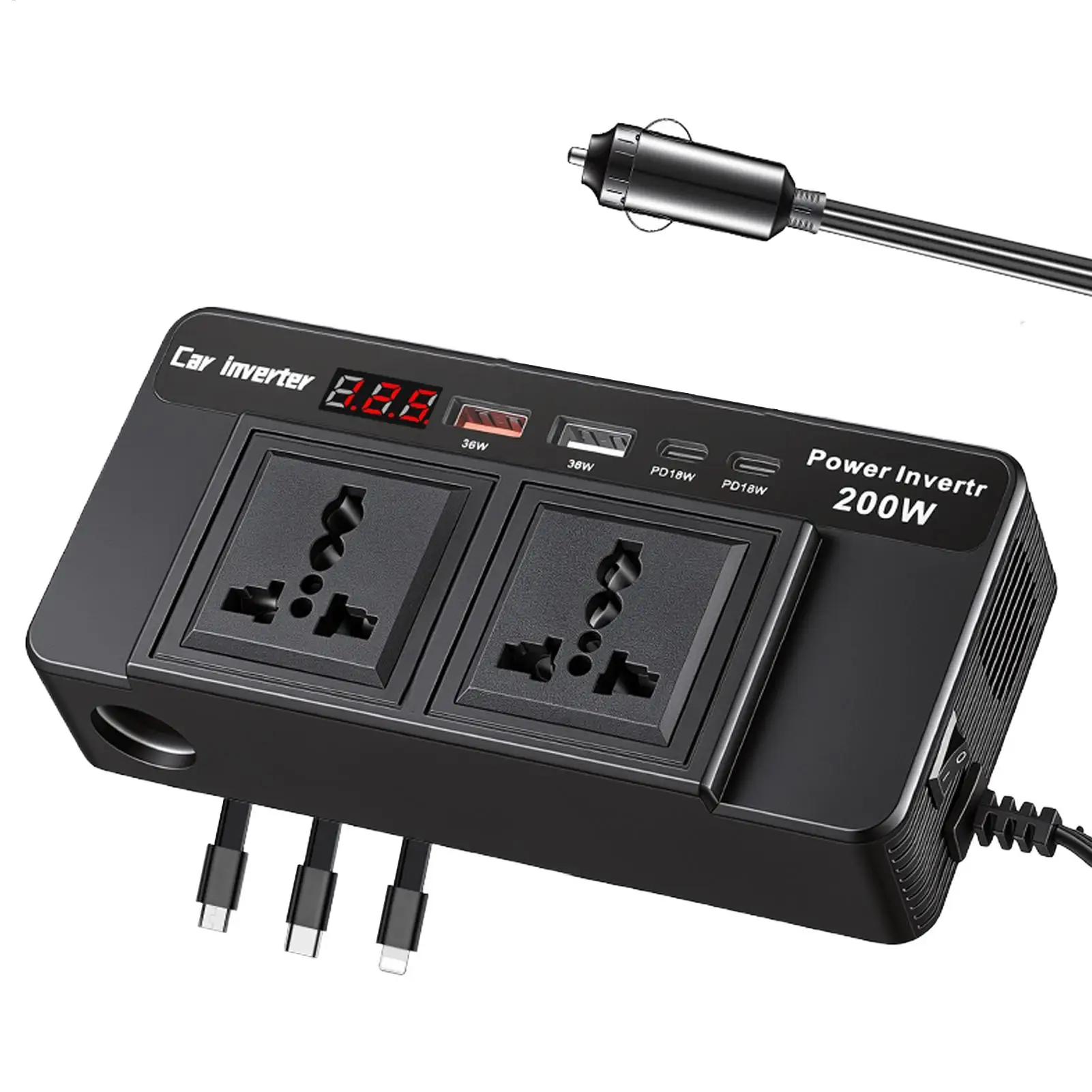 

Портативный автомобильный инвертор напряжения DC 12V в AC 110V, 200Вт, для телефона, ноутбука, автомобиля, фургона, грузовика, кемпинга, путешествий