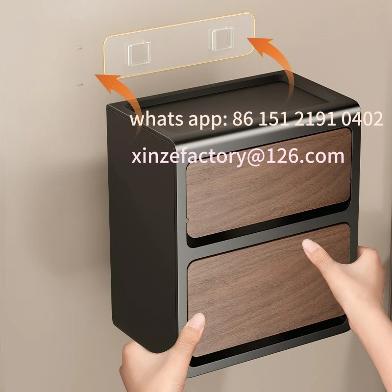 

Customizable papier toaletowy dwuwarstwowy, montowany na ścianie, imitacja drewna, bez wiercenia, półka do przechowywa