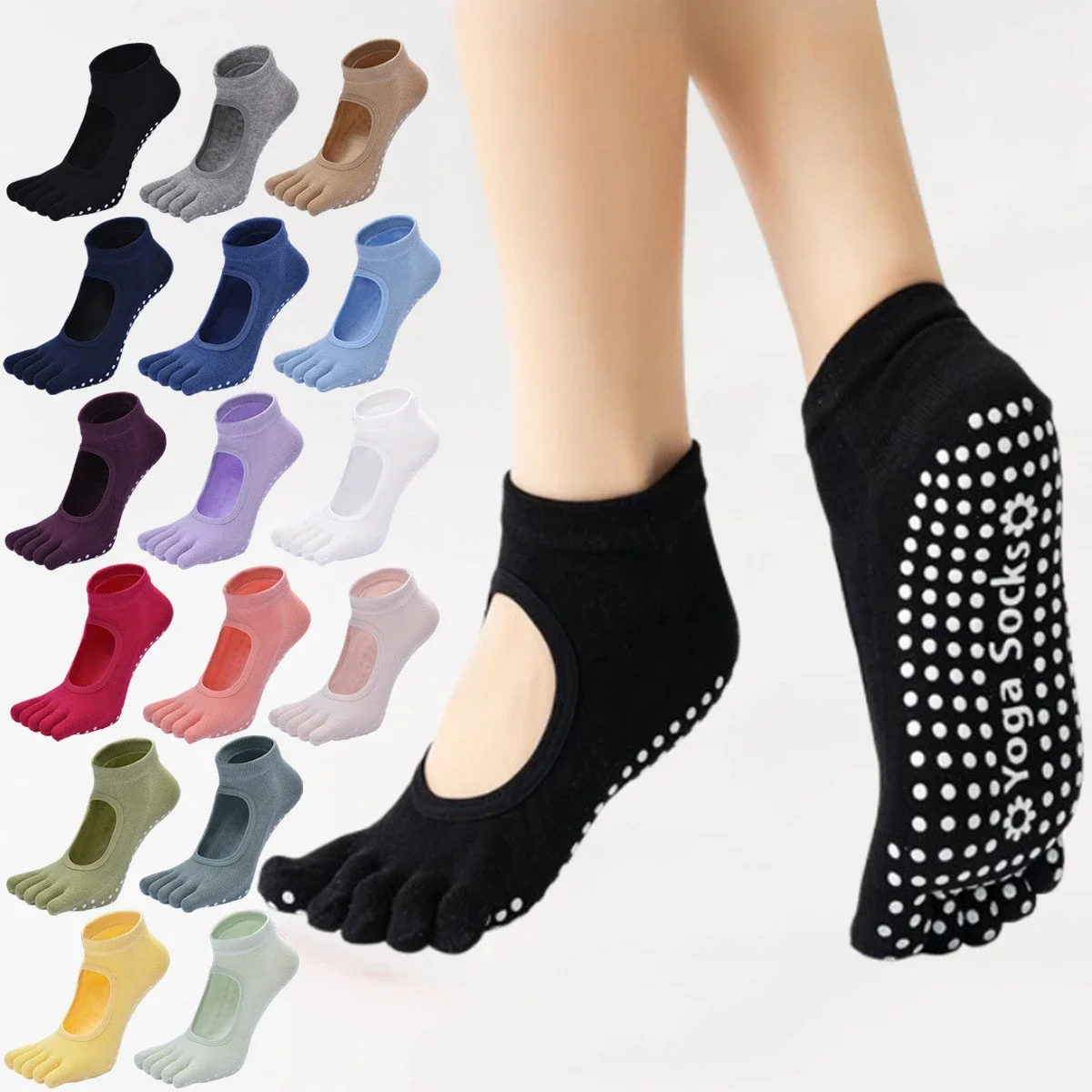 

Дышащие хлопковые носки для йоги, силиконовые нескользящие носки с открытой спиной и пятью пальцами для пилатеса, спортивные носки в помещении, носки для тренировок и танцев