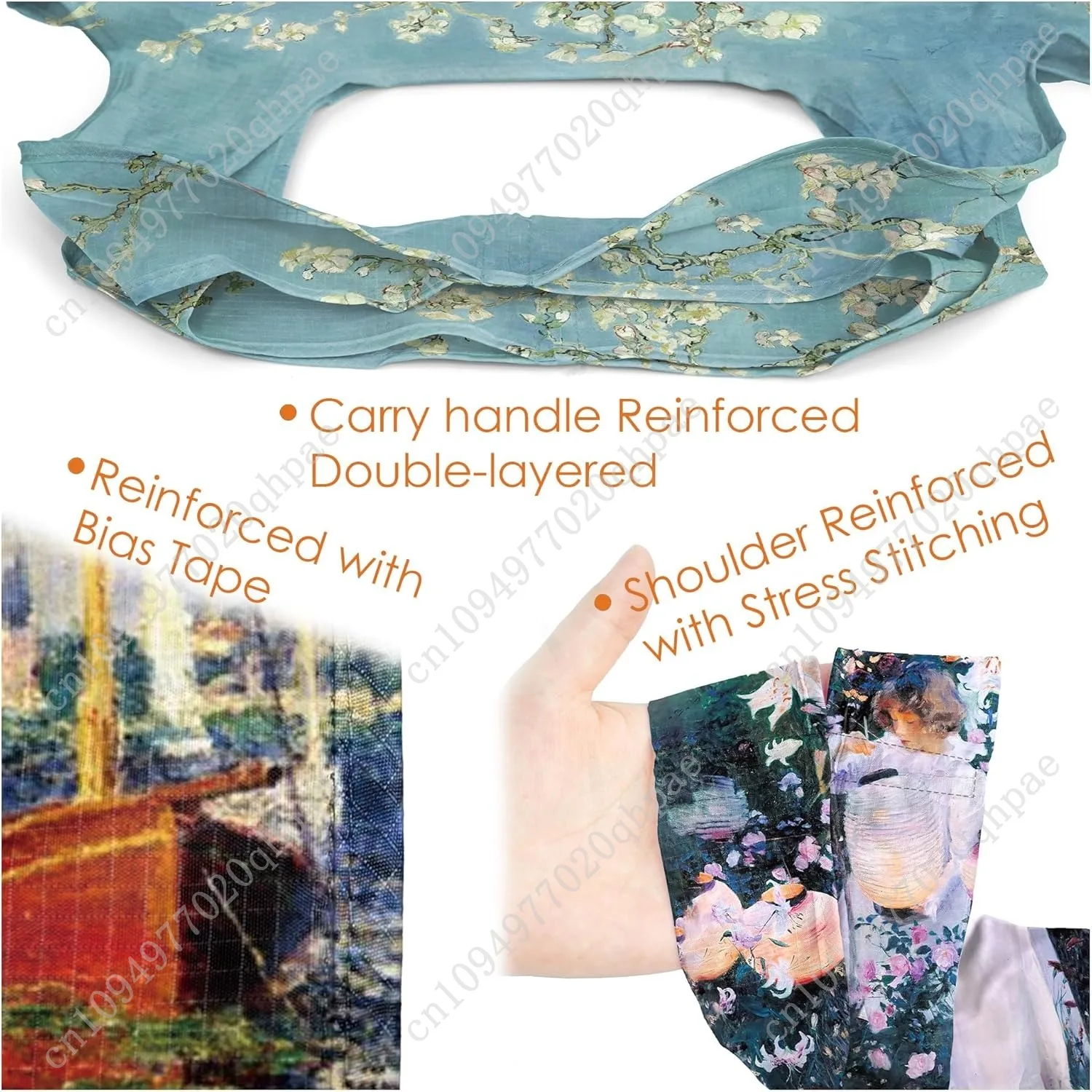 حقيبة حمل فنية للرسم الزيتي - حقيبة بقالة كبيرة قابلة لإعادة الاستخدام، أكياس بقالة من البوليستر هدايا للنساء، قابلة للطي، قابلة للغسل، عبوة