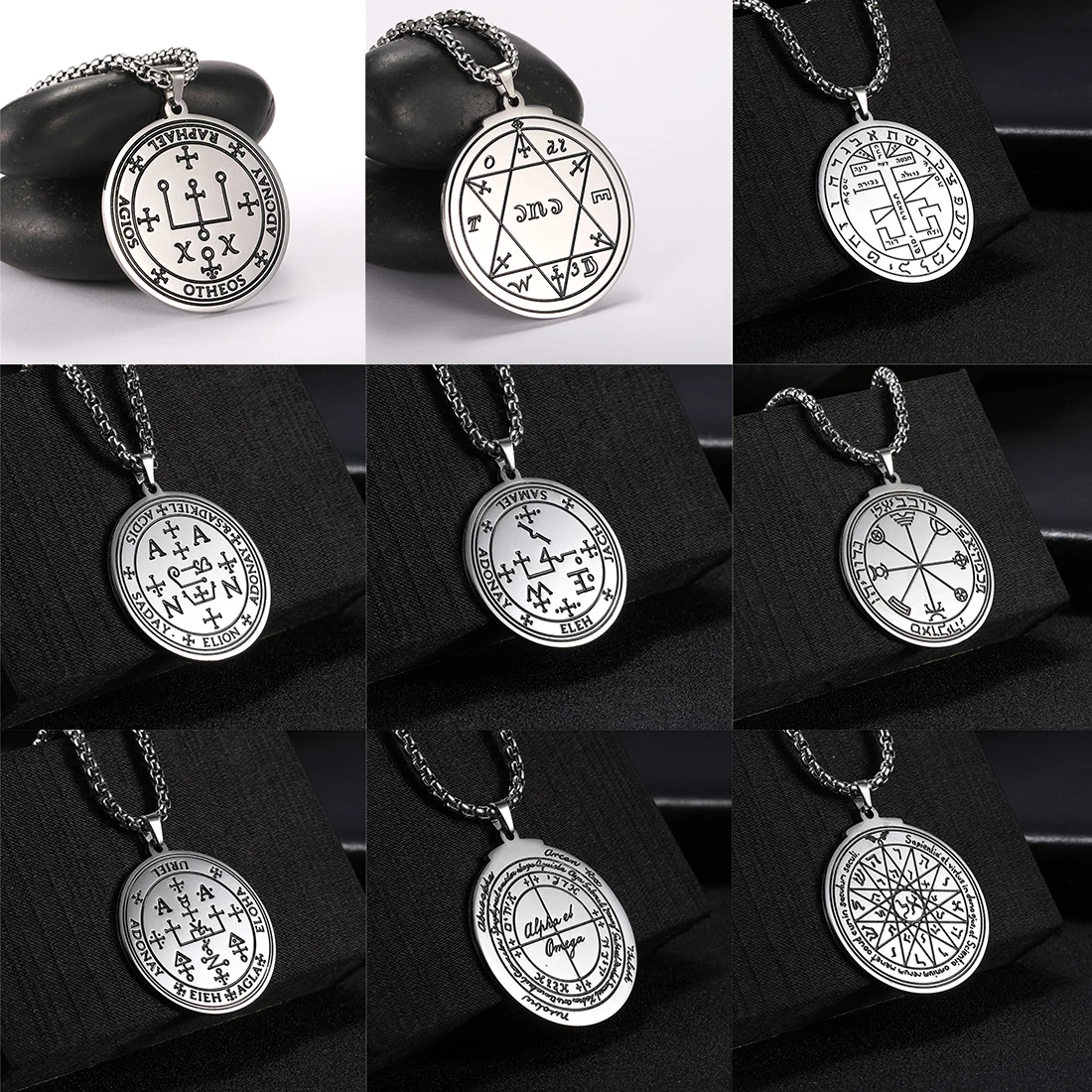 EUEAVAN Seal of Archangel Raphael Necklace Stainless Steel Protection Healing Talisman Angel Samael Sadkiel Uriel Occult Jewelry