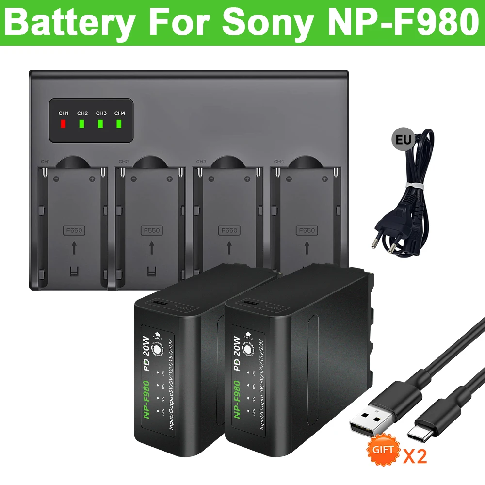 

10800mAh NP-F980 NP-F970 NP F980 F970 F960 Battery with LCD Fast Charger For Sony F975 F750 F770 MVC-FD91 MC1500C F550 Battery