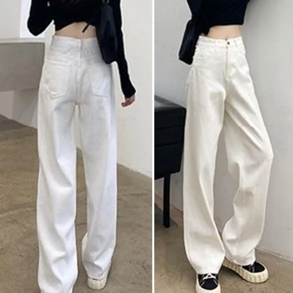 Women Cotton Denim Pants Women's High Waist Wide Leg Denim Pants Streetwear Vintage Straight Trousers Solid Color for Autumn