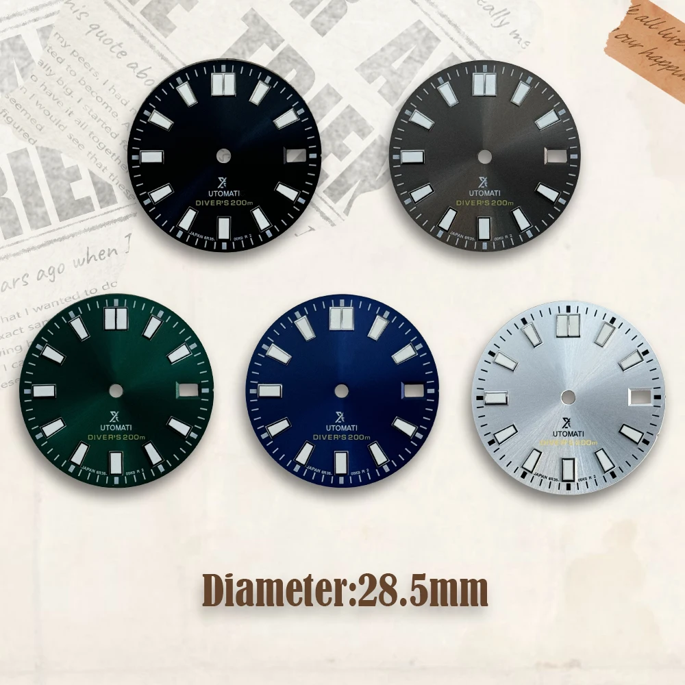 

28.5mm NH35 Dial Sunray Dial S Logo SUB/SKX007 DIal Fit NH35/NH36 Movement 3/3.8 o'clock Green Luminous Watch Accessories