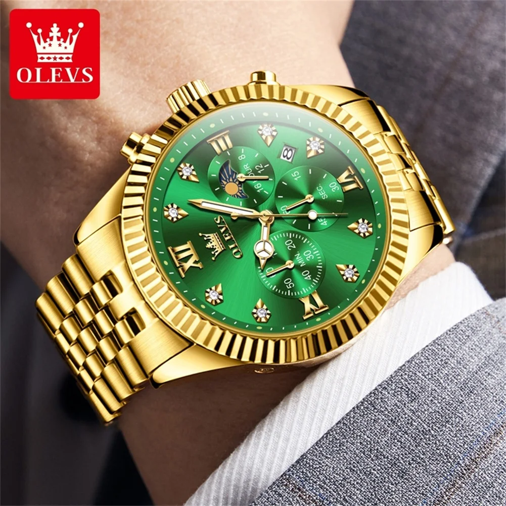 OLEVS 2932 Men Watch Top Luxury Brand Quartz Watch High end Function Waterproof Luminous Calendar Moon Phase Timing Watch Reloj