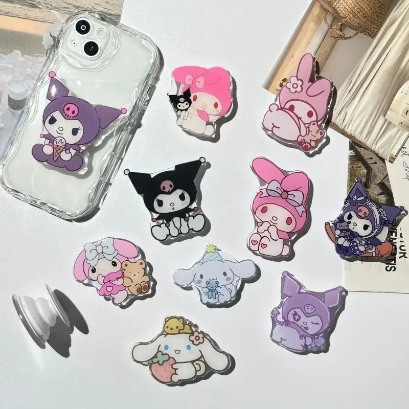 Sanrio Retractable Mobile Phone Holder Hello Kitty Melody Kuromi Airbag Stand Cartoon Kawaii Acrylic Phone Stand