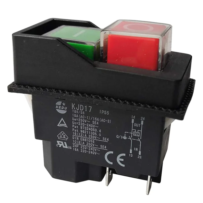 Interruptores electromagnéticos, interruptores de botón pulsador para herramientas de jardín KJD17 220V, terminales de 4 pines