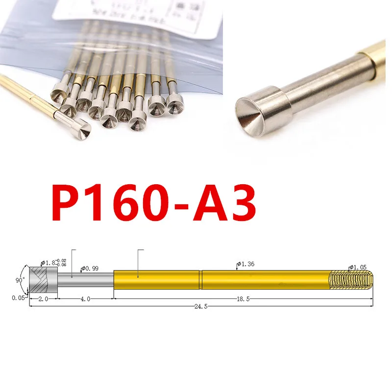 

100PCS/pack P160-A3 Cup Head Probe 1.8mm Spring Test Needle Total Length 24.5mm PCB Probe