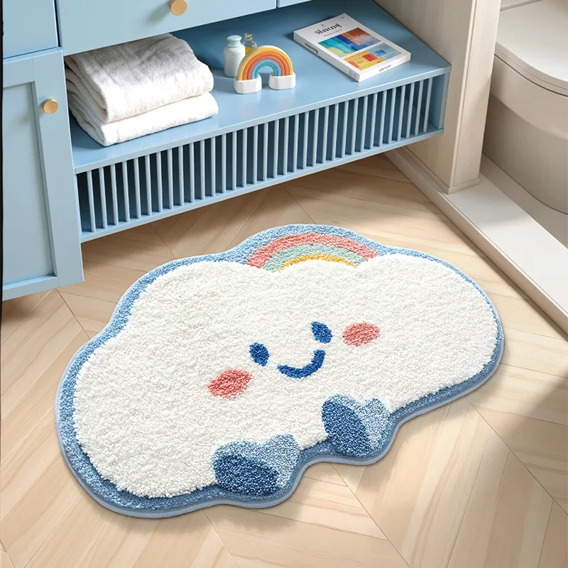 ‌Cartoon Cloud Bath Mat - Bathroom Rug with Non-Slip Backing, Ultra Soft Microfiber Carpet for Kids, Fast Drying Floor Mats
