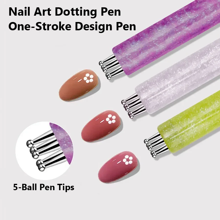 Nail Art Dotting Pen 5 Ball Tips 1.8mm One Stroke Five Petal Flower DIY Manicure Drawing Tool Rhinestone Picker for Home Salon