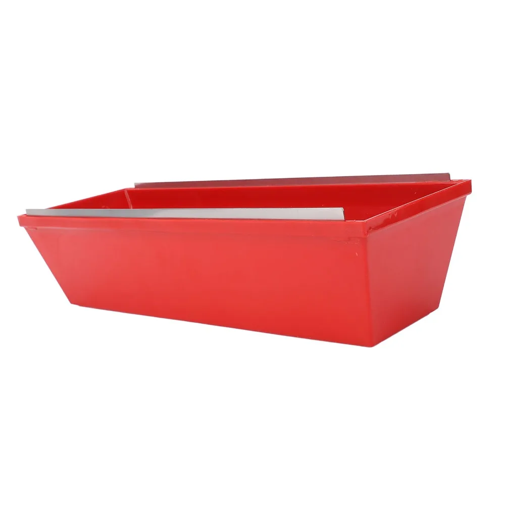 ABS Plastic Drywall Mud Pan 14 Inch Sheared Edges Mud Pan Bucket Steel Scraping Bar Tapered Sides Cement Mixing Tray