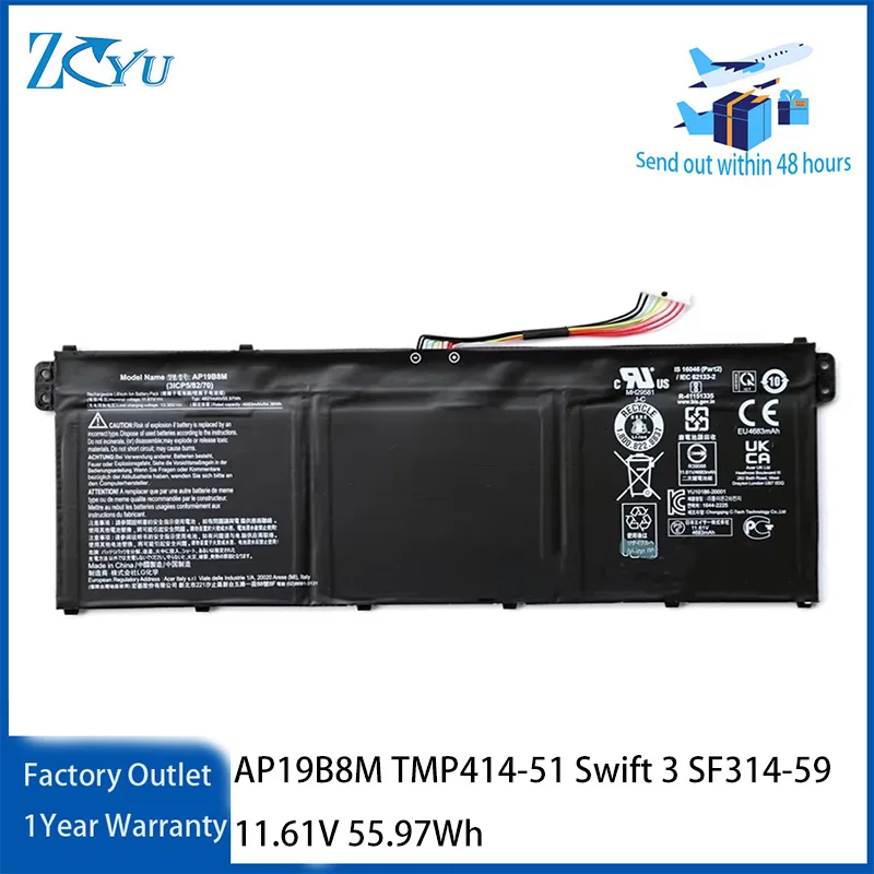 AP19B8M Battery for Acer TravelMate P4 TMP414-51 Swift 3 SF314-59 11.61V 55.97Wh