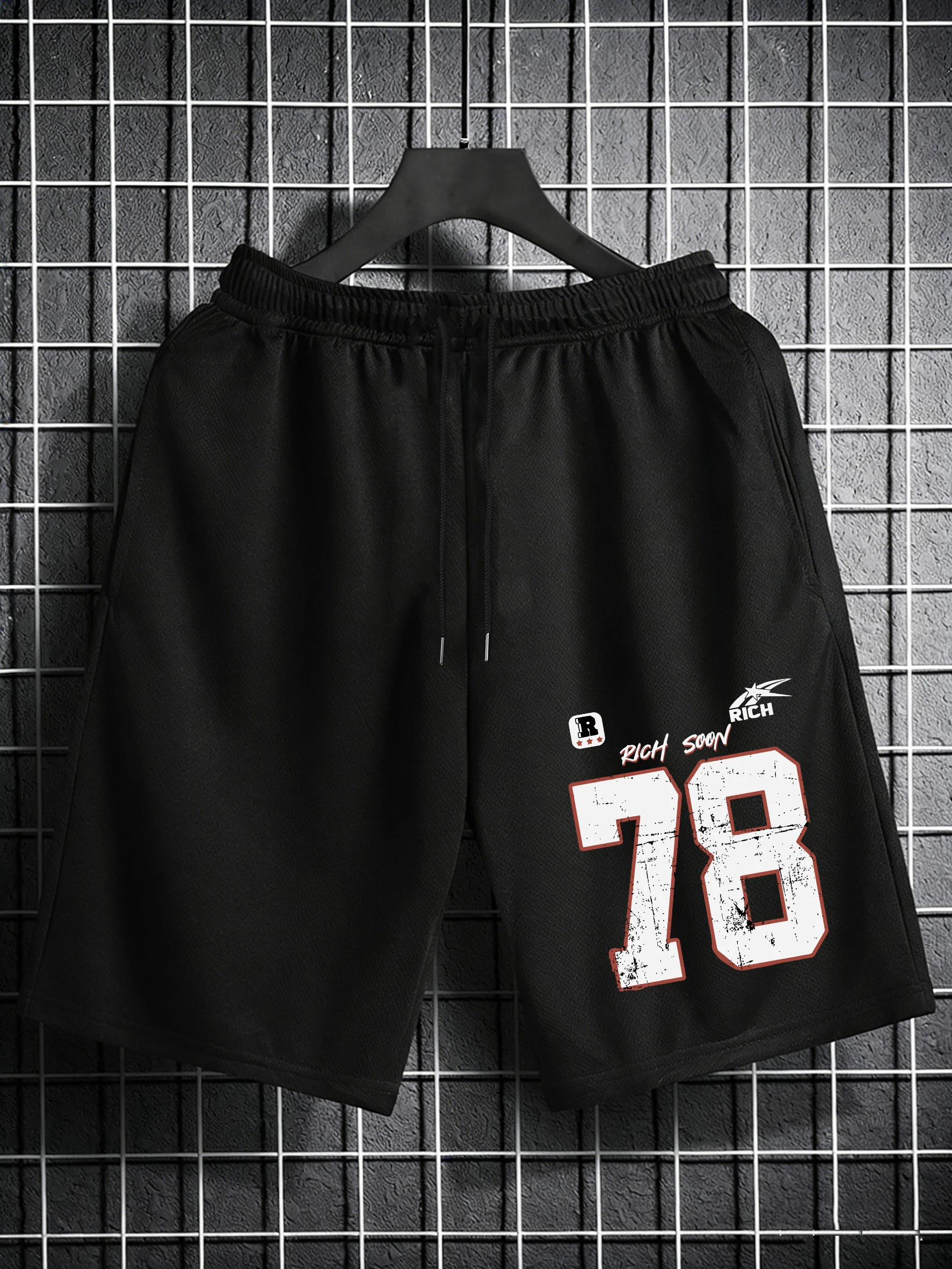 

Rich Soon Number 78 Pattern Men'S Shorts Elasticity Swimming Trunks Man Summer Gym Short Pants Loose Pocket Wide Leg Clothing