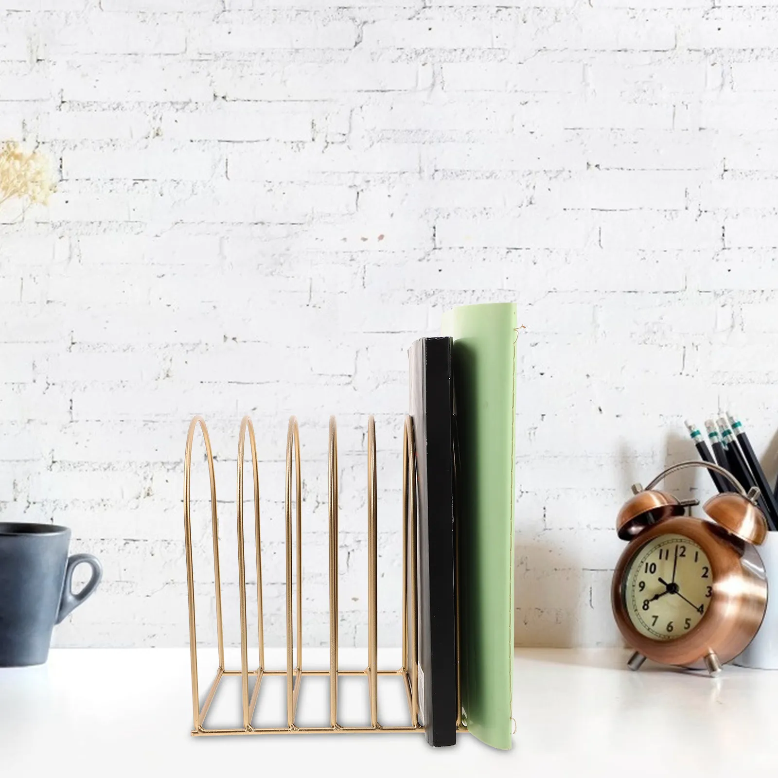 Sturdy Iron Desktop Magazine Holder Desk Organizer for Books Files Papers Folders Modern Compact Countertop Office Dorm Study