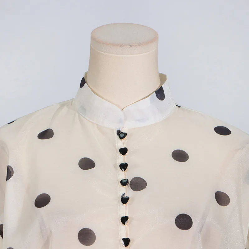 Ensemble élégant de 2 pièces pour femmes, col écharpe à pois, hauts Design à volants + jupes trapèze taille haute, vêtements à la mode, 2025