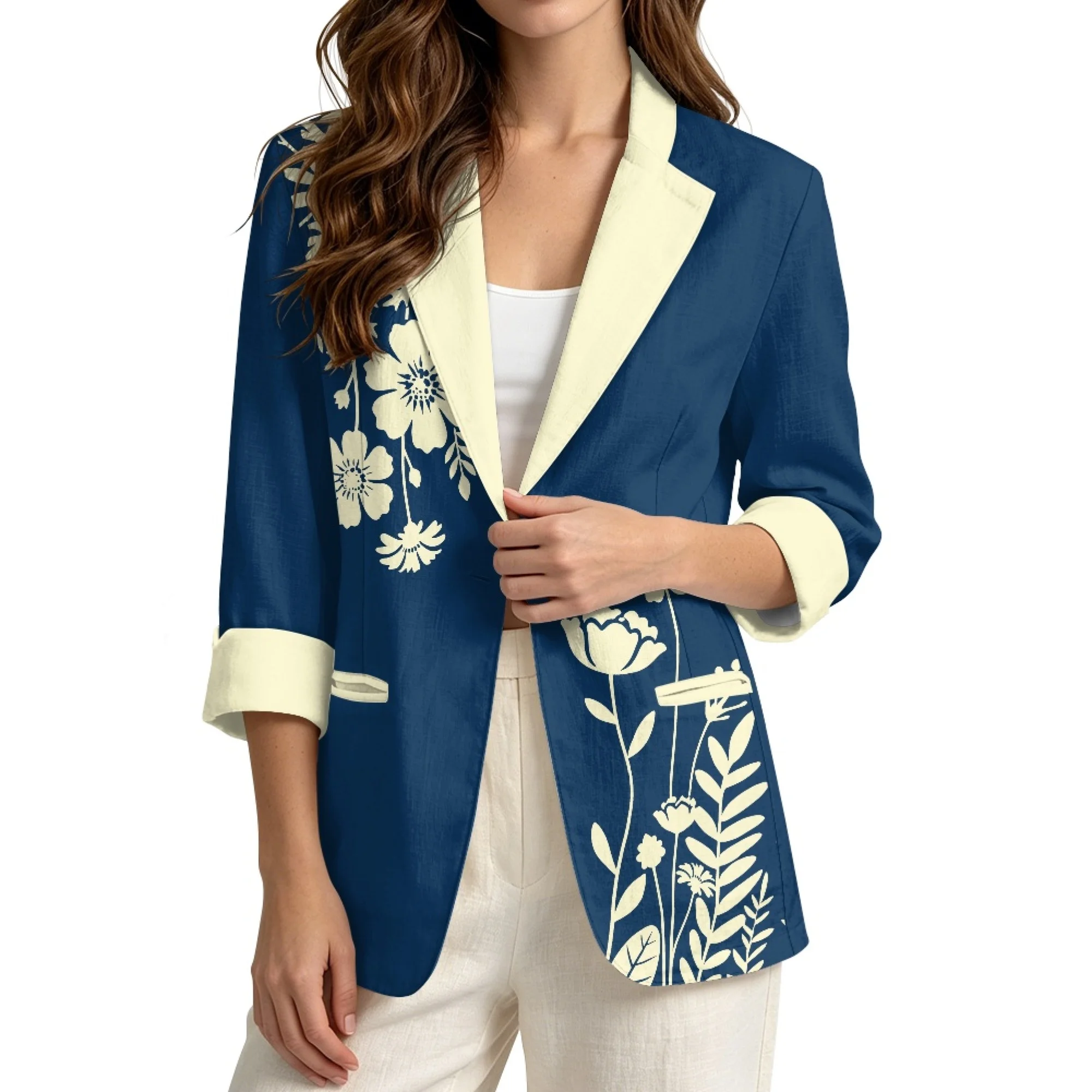 XIXIRIMIDO Linen Blazers for Woman Elegant Cheap Clothing Green Floral Print Oversize Fashion Trend 2026 Spring/Autumn Jacket