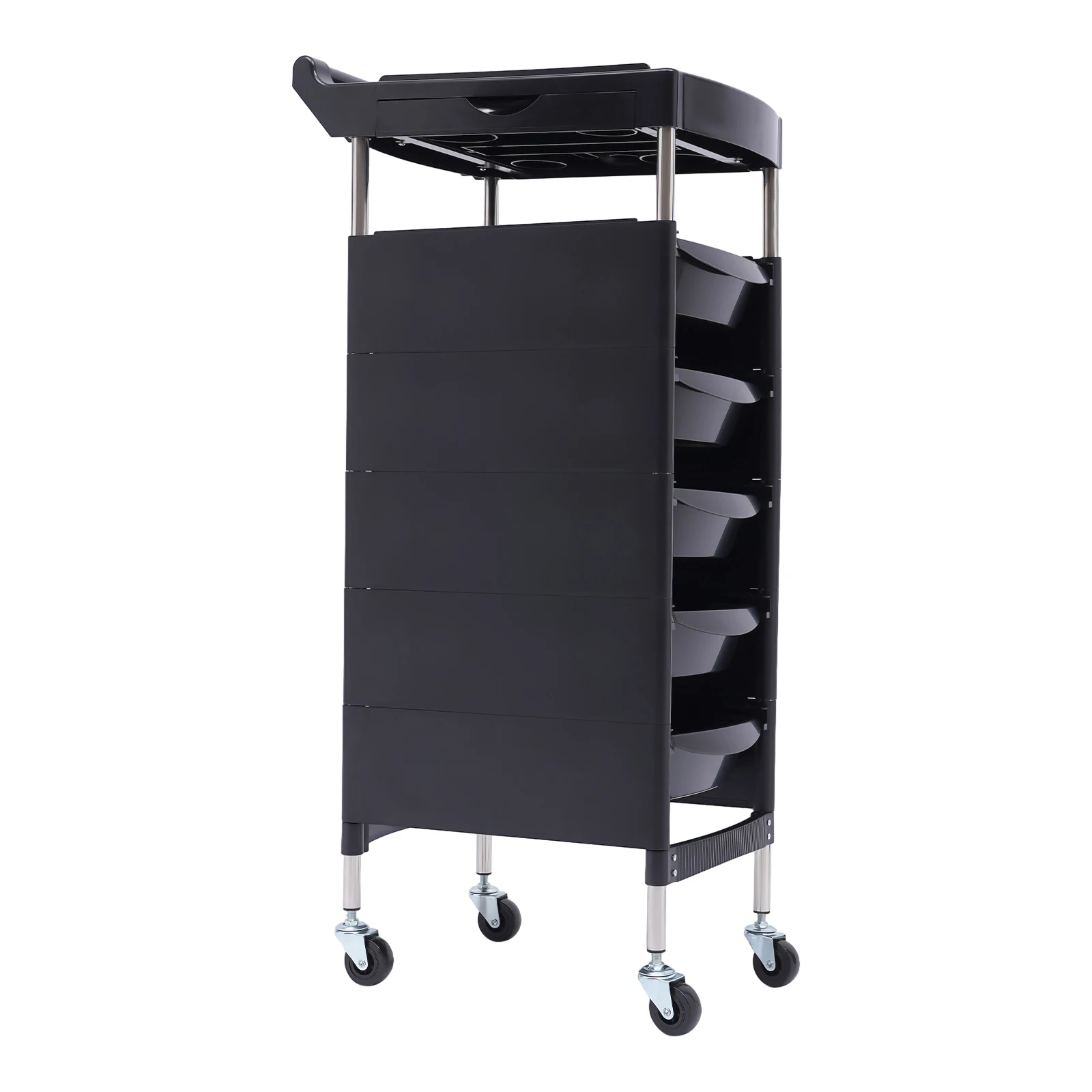 Carrello professionale per salone di bellezza con 5 cassetti, stazione mobile per salone con vassoi laterali, carico dall'alto 30 kg per salone e clinica