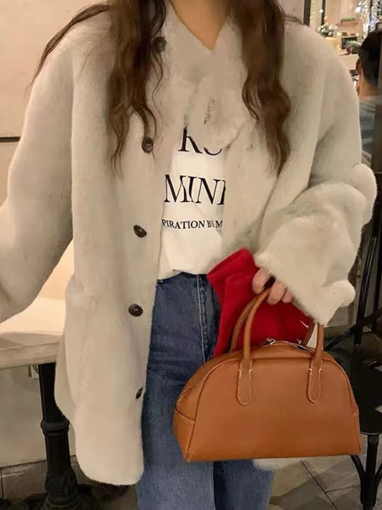 Gray Winter Furry Jackets Women Coats Soft Cozy Big Pockets Baggy Autumn and Winter Faux Fur Mink Coat Winter Warm Coat