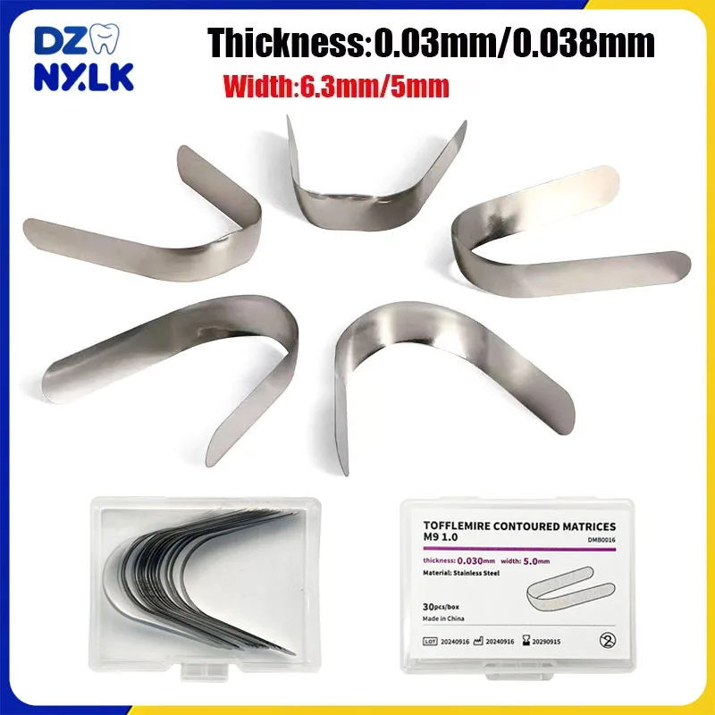 

30Pcs Dental Tofflemire Contoured Matrices Double Contoured Stainless Steel Matrix Bands 0.03mm/0.038mm Dentistry Materials