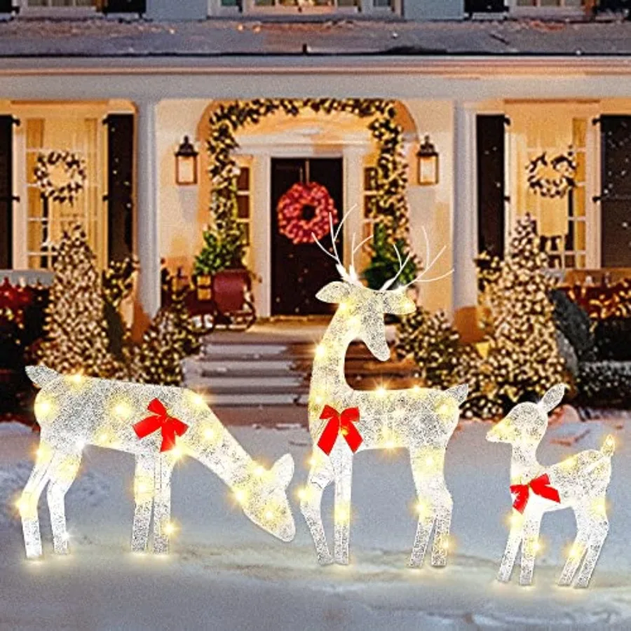 

Light Up Deer, Christmas Yard Decoration, Indoor Outdoor 60LEDs 2D Lighted Deer Family for Christmas Yard Decoration Light Up D